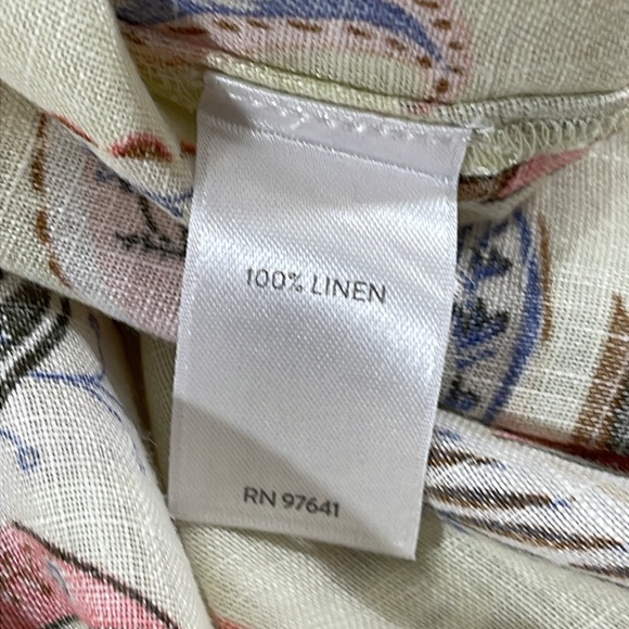 J.Jill Floral Paisley 3/4 Sleeve Tunic Love Linen Tie-Sleeve Blouse Small Petite - Picture 11 of 13